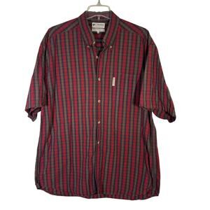 Vintage Columbia Short Sleeve Button Up Shirt - Men's XL - Red Plaid 100% Cotton